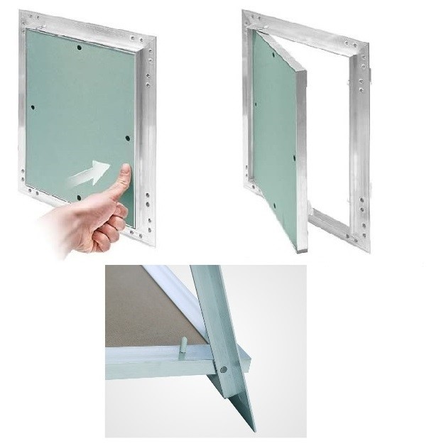 Botole di ispezione F1 standard con telaio in alluminio, cerniere e  sportello fisso per parete o soffitto - Cartongesso fai da te