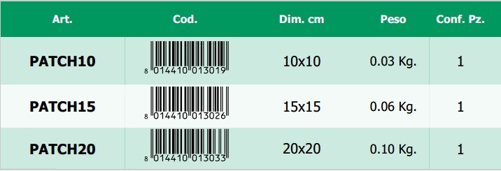 Patch in metallo e rete autoadesiva - Scheda