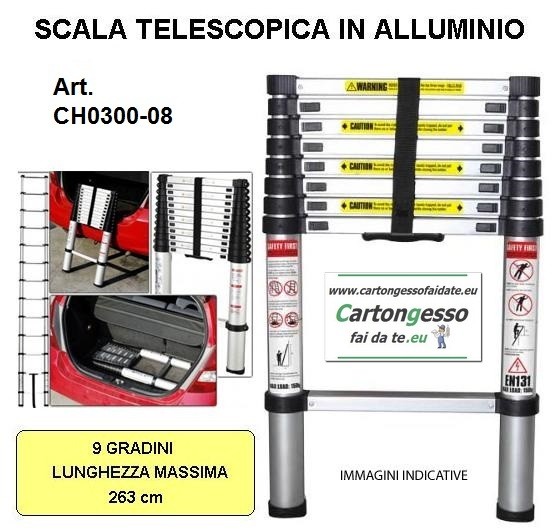 Scala articolata pieghevole telescopica multifunzione alluminio 4 x 5  gradini 5,10 m Treppe : : Fai da te