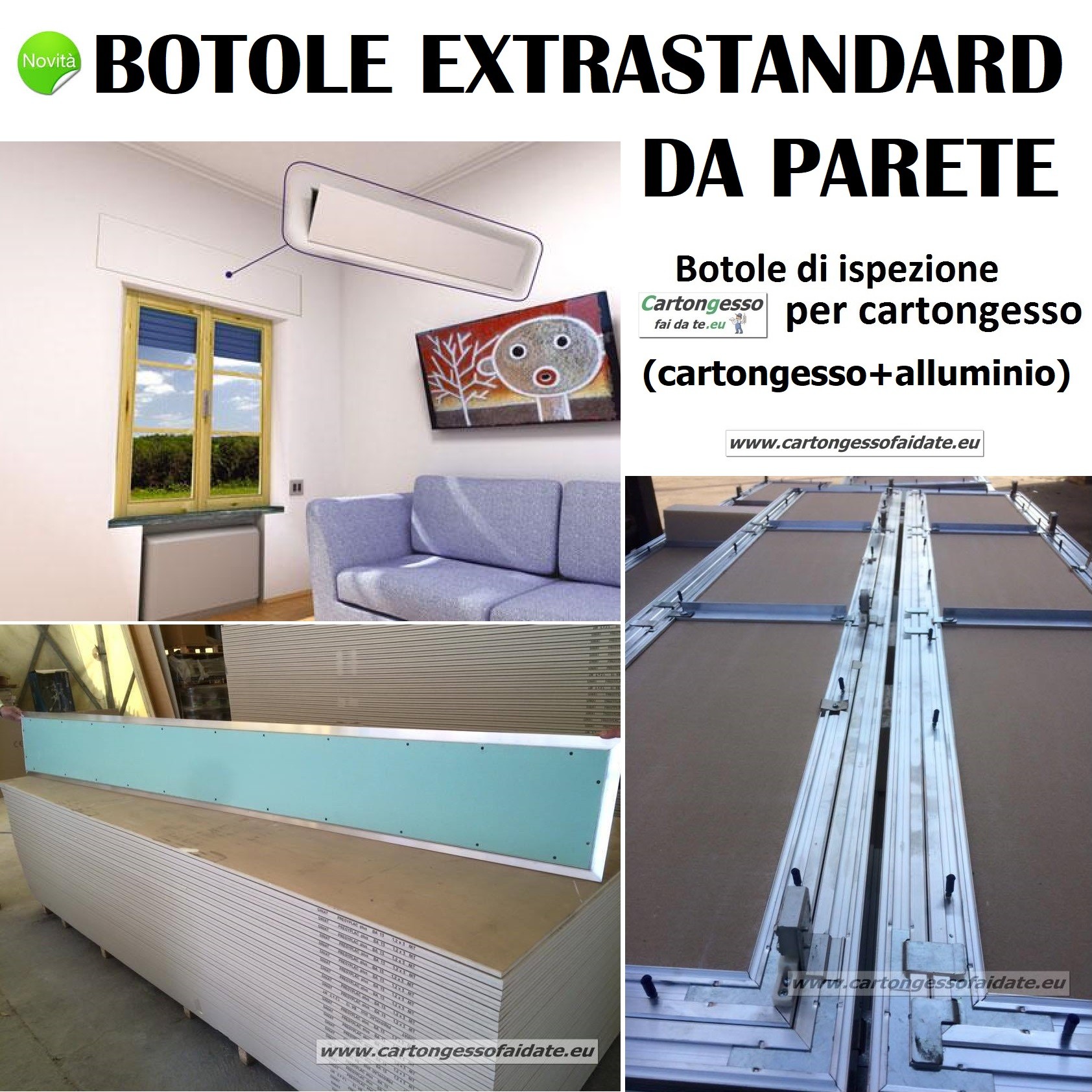 Botole di ispezione extrastandard sistema F1-F2 con telaio in alluminio -  da Parete e da controsoffitto - Cartongesso fai da te