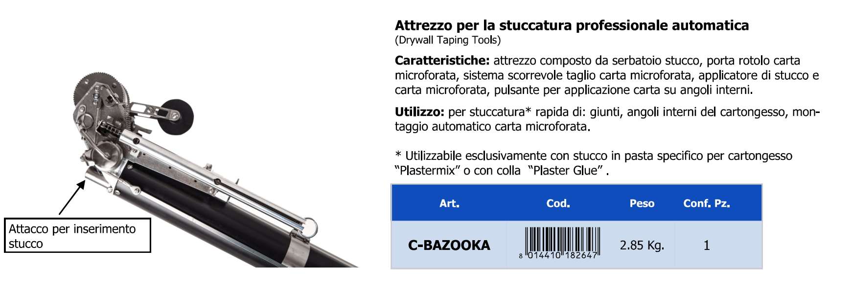 caratteristiche del bazooka per stuccare cartongesso
