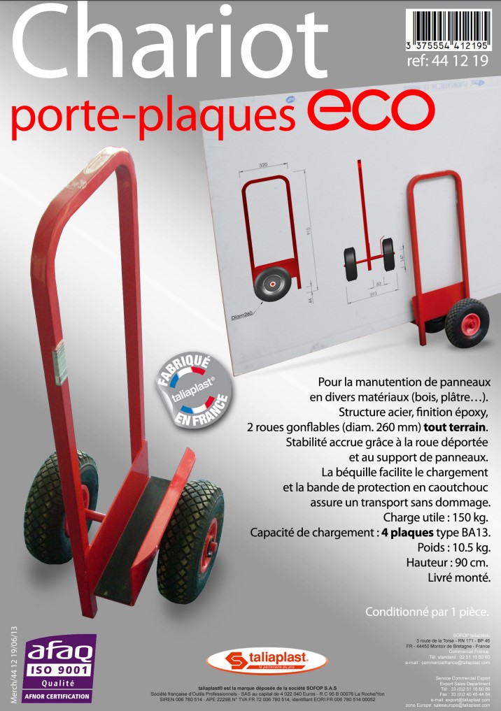 Porte-plaques-2-roues-ECO-TALIAPLAST porta cartongesso carrello