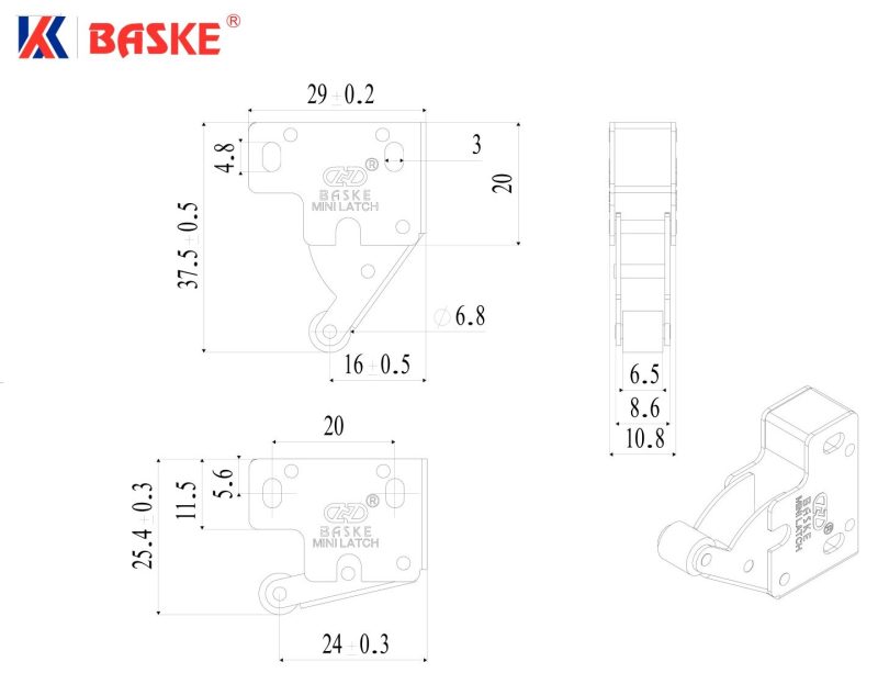 KS-100C disegno tecnico push pull BASKE per sportelli e botole