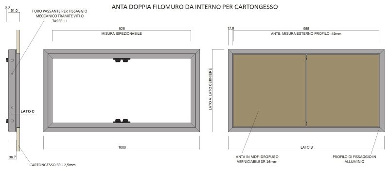 ANTA_DOPPIA_INTERNO_CARTONGESSO parete ispezione e apertura