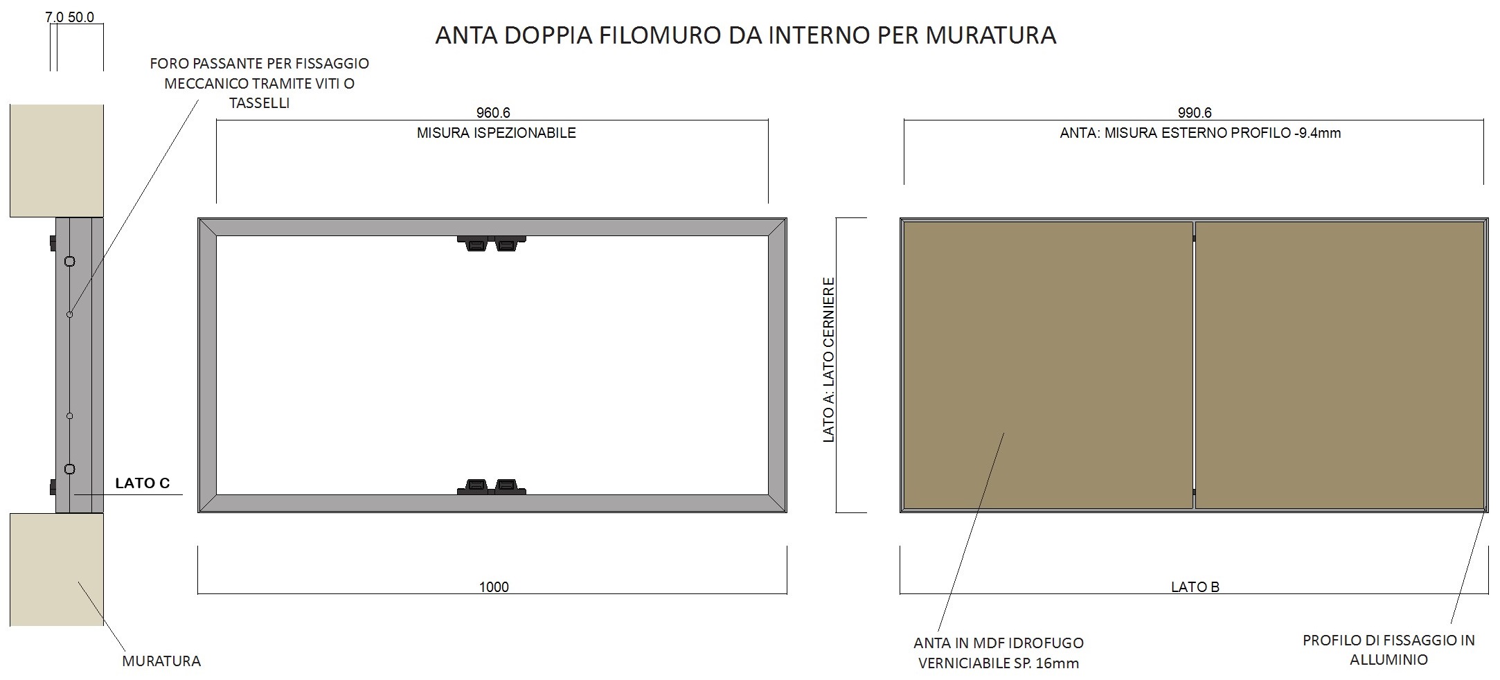 Doppio Sportello incernierato Filo Muro per strutture murarie da interno - GiDI -SPORTELLO_ANTA_DOPPIA_INTERNO_MURATURA
