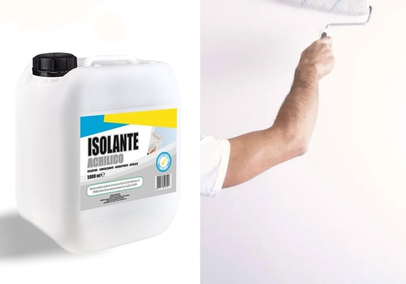 Isolante Acrilico Fissativo, Consolidante, Aggrappante a Base Acqua per Interni ed Esterni tanica 5 lt con pennello o rullo
