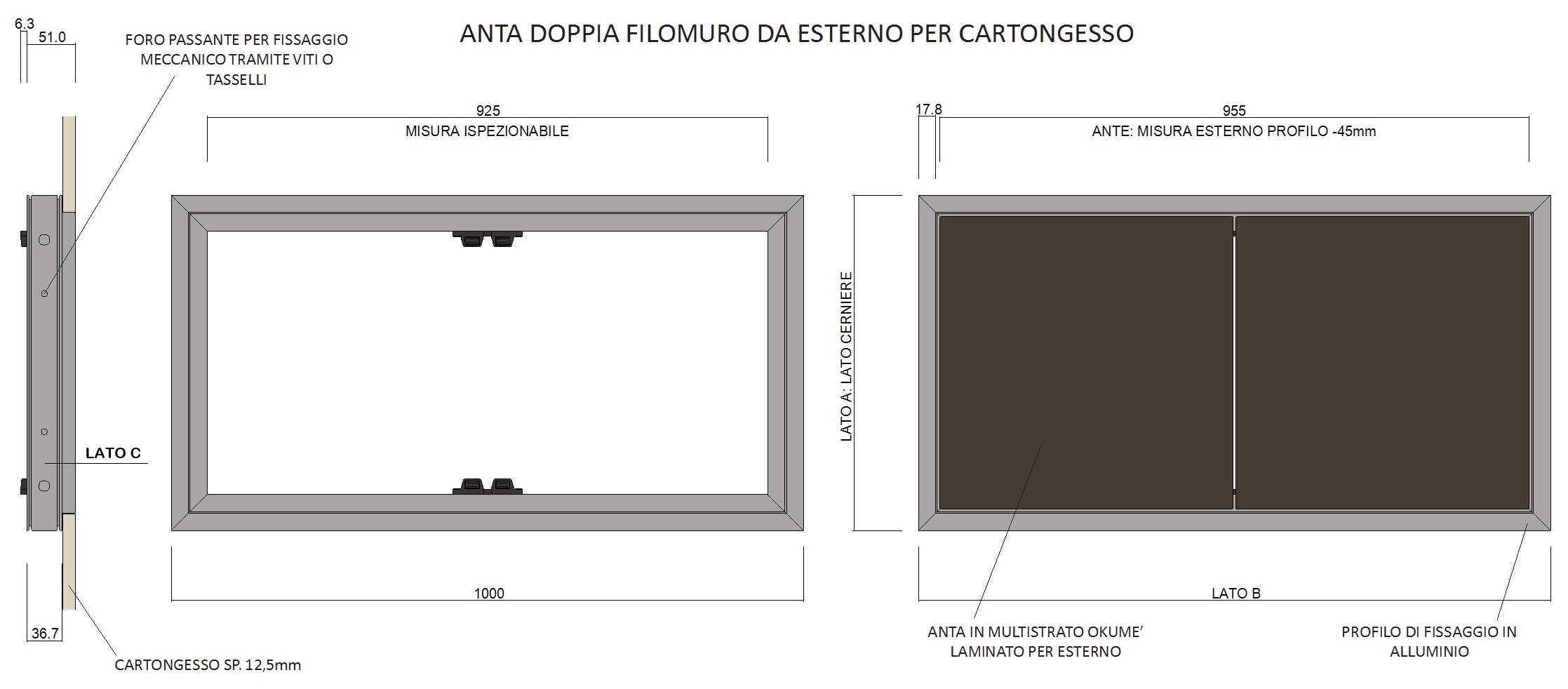 sportello DOPPIOper cartongesso da esterni